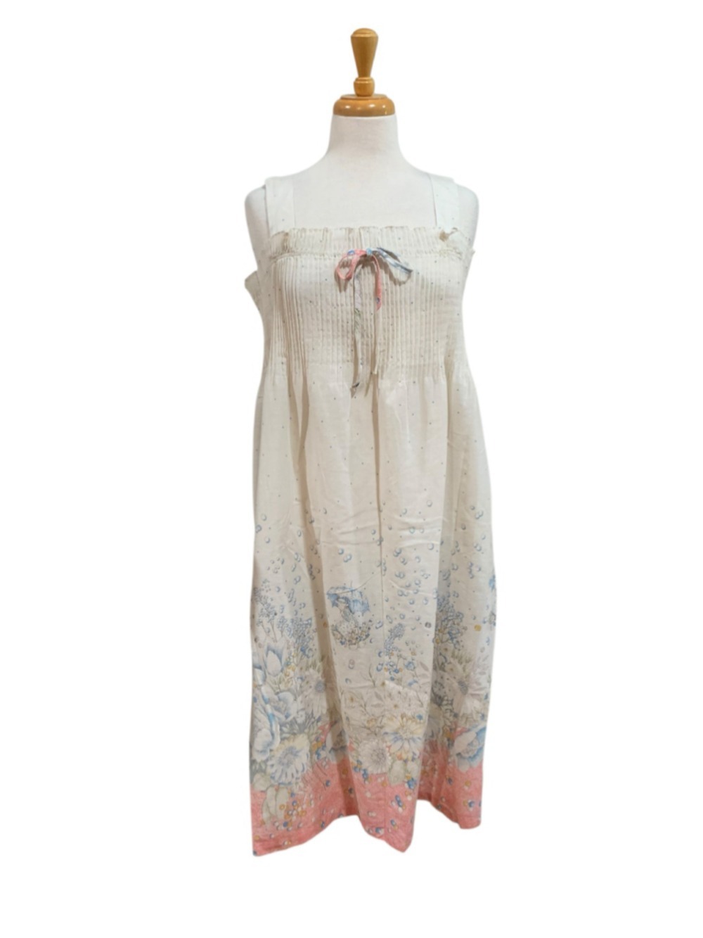 Vntg 70’s Women's Meanwhile Lightweight Floral Midi Dress Size S-L White Blue